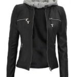 Gloria Womens Black Leather Jacket With Hood