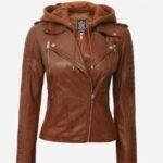 Bagheria Brown Womens Leather Jacket with Removable Hood