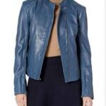 Cole Haan Women's Leather Stand Collar Jacket