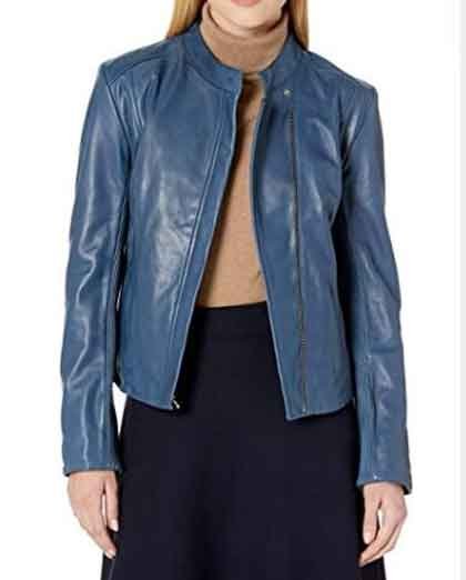 Cole Haan Women's Leather Stand Collar Jacket