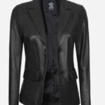 Shannon Women's Two Button Black Leather Blazer