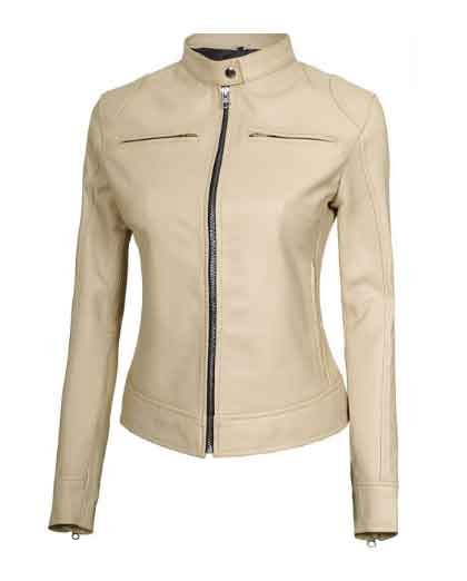 Dodge Women's Leather Motorcycle Cafe Racer Jacket