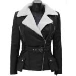 Women's Black Leather Shearling Moto Jacket