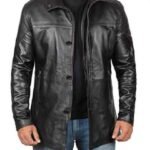 Bristol Men's Black Leather Car Coat - 3/4 Length Coat