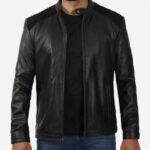 Edmund Black Leather Jacket With Suede Detailing