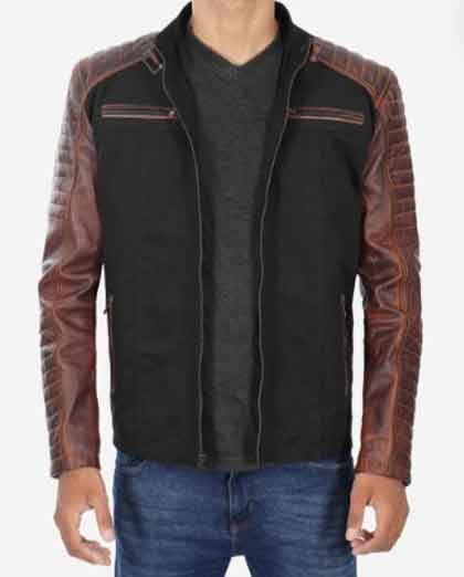 Café Racer Men's Black and Brown Leather Jacket