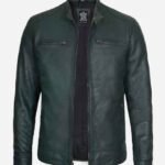 Dodge Dark Green Cafe Racer Leather Jacket for Men