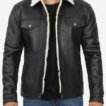 Fernando Black Shearling Lined Trucker Leather Jacket