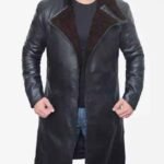 Men's Premium Black Lambskin Leather Sherpa Winter Runner Over Coat
