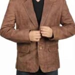 Men's Exclusive Two Button Real Lambskin Brown Leather Blazer
