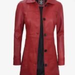 Women's Stylish Real Lambskin Red Leather Car Winter 3/4 Length Coat