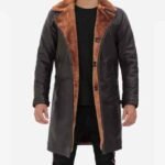 Men's Dark Brown Leather Winter 3/4 Length Shearling Coat
