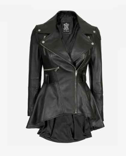 Women’s Asymmetrical Black Peplum Leather Jacket