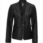 Judy Black Leather Blazer For Women