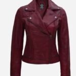 Kimberley Maroon Leather Moto Jacket