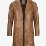 Mens Real Lambskin Leather Car Trench Long Coat