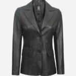 Vicenza Womens Two Button Black Leather Blazer